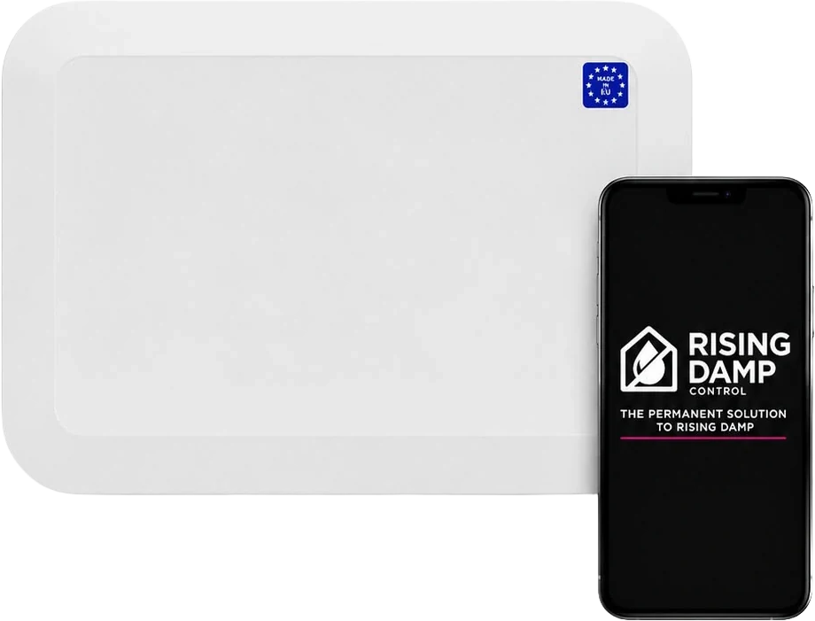 An RDbox Pro Connect unit beside a phone running the RDbox PRO application